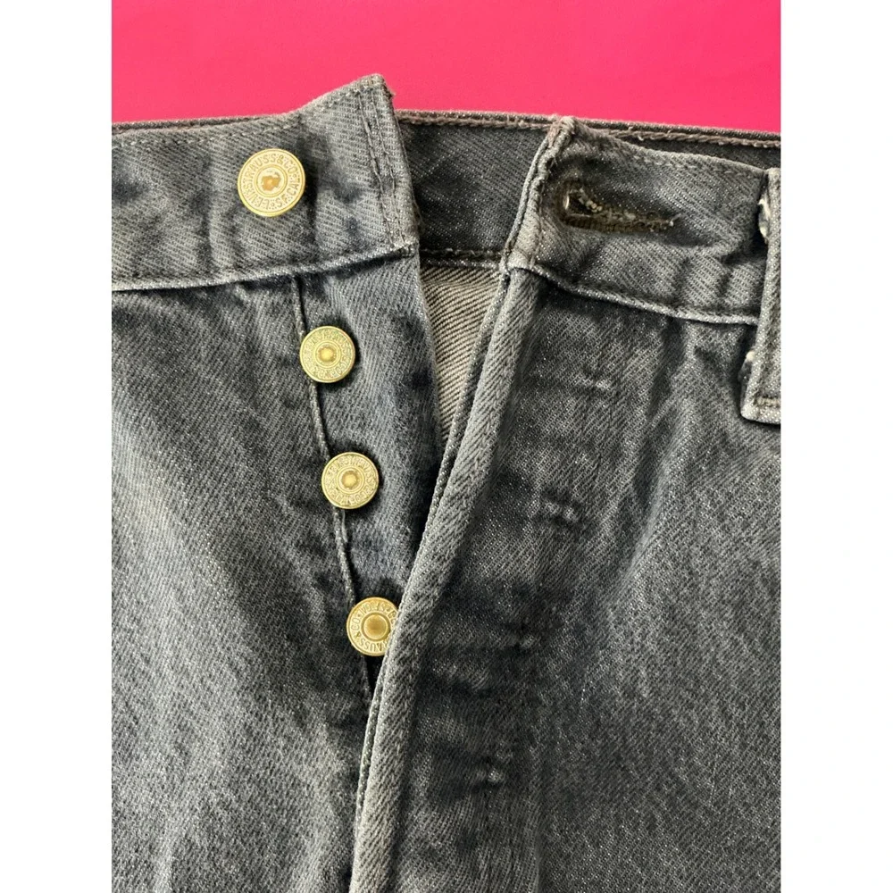 Levi Strauss 501‎ Mens Original Fit Black Denim Jeans 33x30 Button Fly Raw Hem